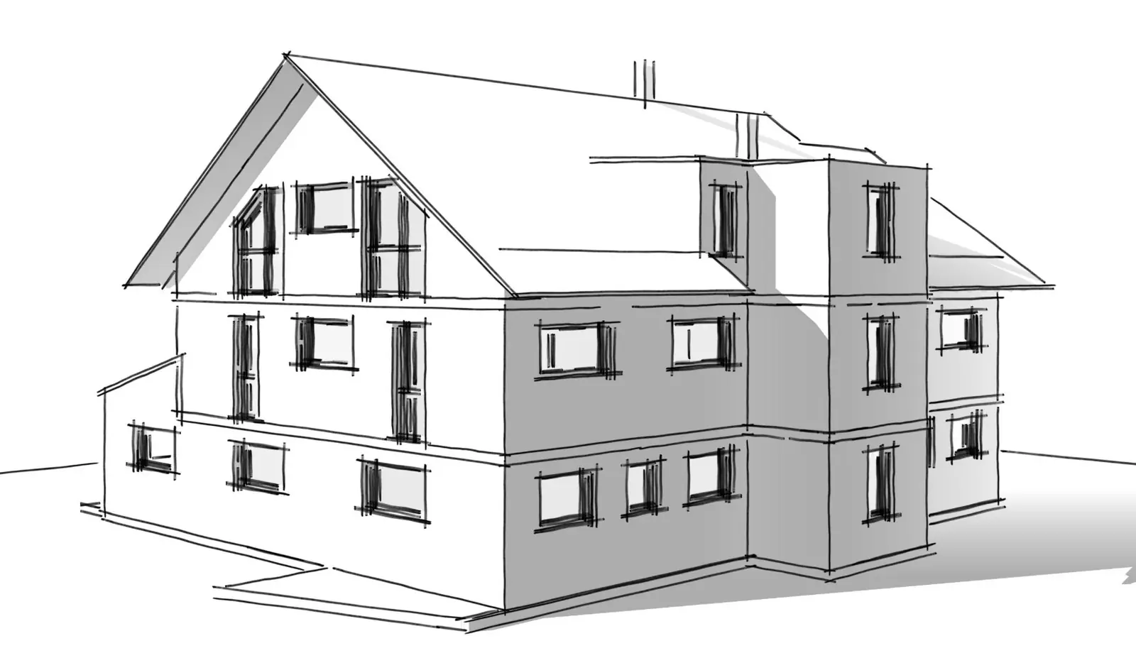 Architectural sketch of a gable-roof home, representing ADU design and planning in Boise, Idaho