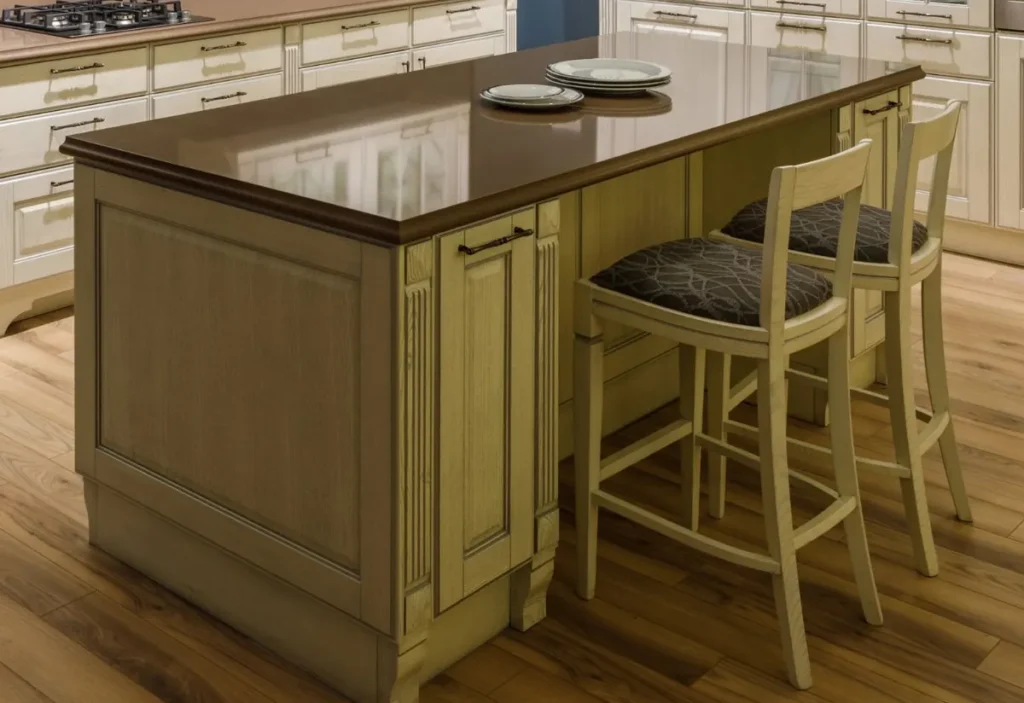 Kitchen island with new cabinets and seating, kitchen cabinet installation in Boise, Idaho