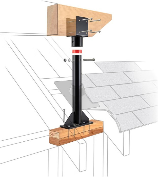 Diagram of a SkyLift roof riser raising a patio cover above the existing roofline